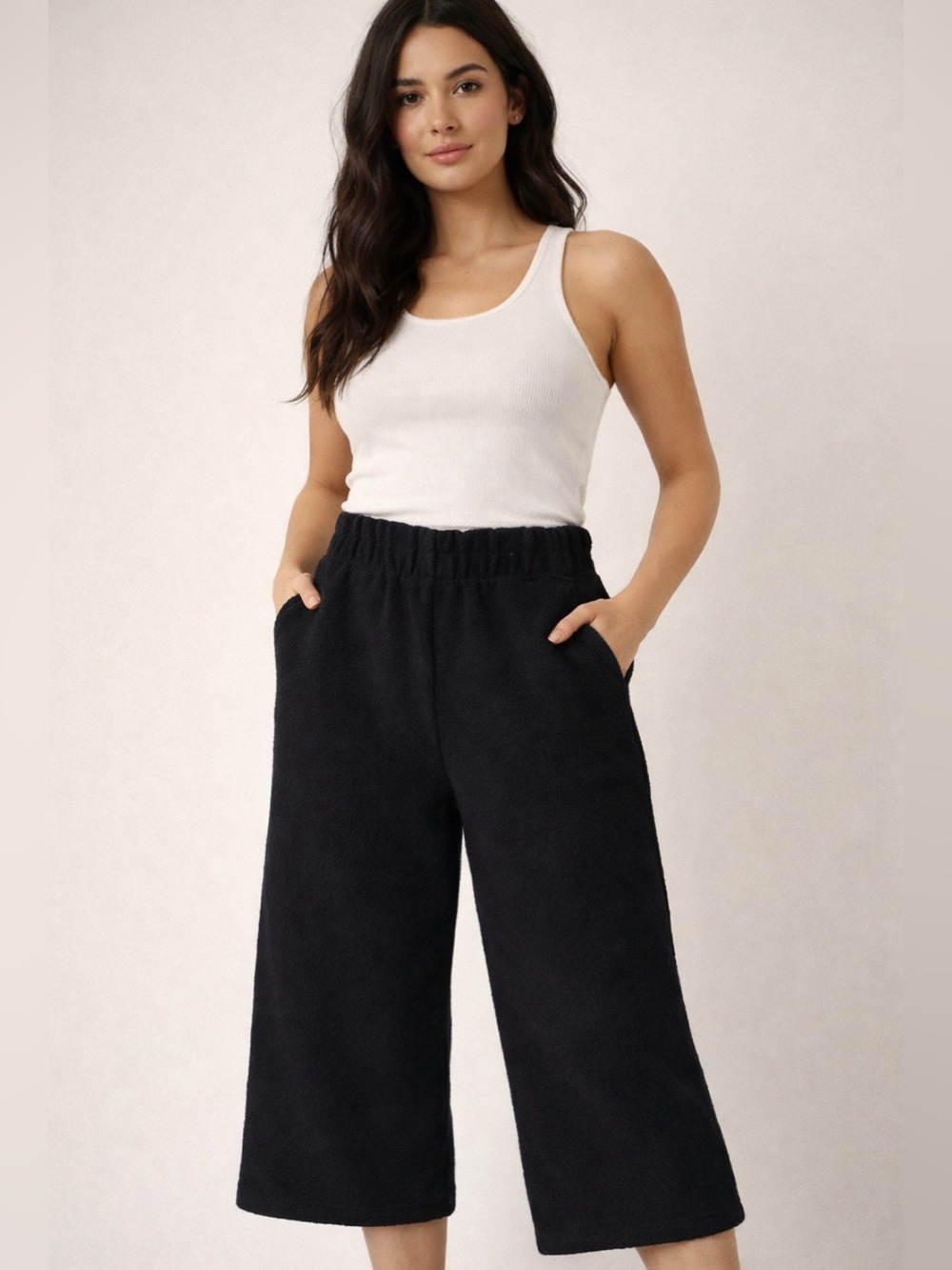 Babaton Black Heavy Fleece Cropped Pants Luxe Warmth Minimalist Aritzia XS